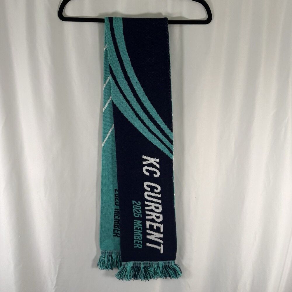 KC Current Scarf Unisex 65" Long Green Blue Knit Ruffneck Acrylic